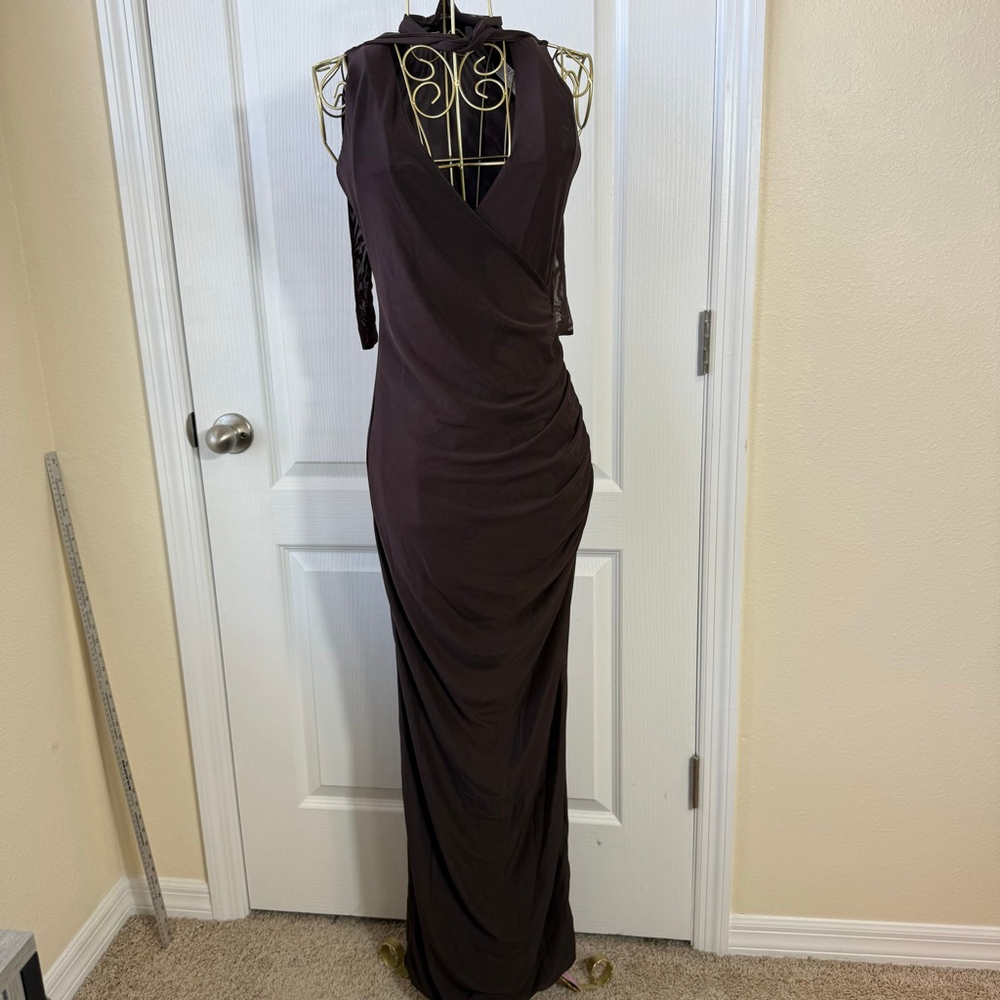 Women's PRETTYLITTLETHING Chocolate Mesh V Neck Wrap Maxi Dress Size 6